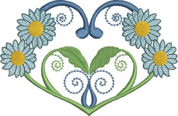 Picture of Blue Daisies & Hearts Machine Embroidery Design