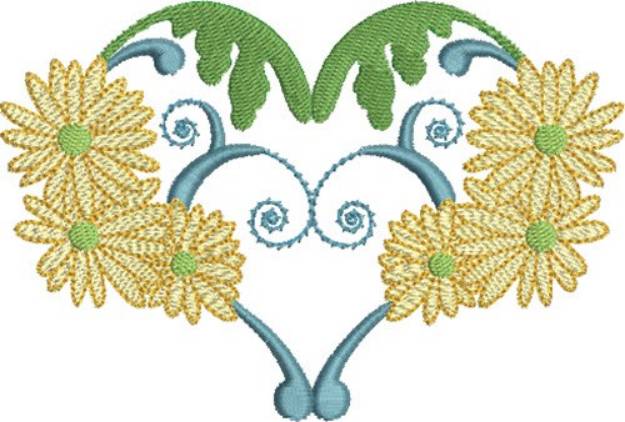 Picture of Yellow Daisies & Hearts Machine Embroidery Design