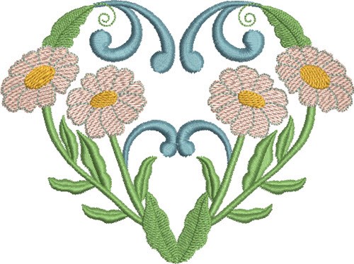 Pink Daisies & Hearts Machine Embroidery Design