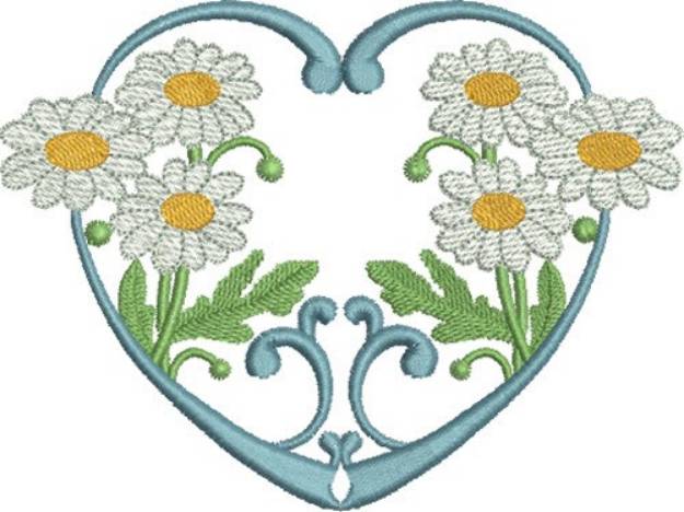 Picture of White Daisies & Heart Machine Embroidery Design