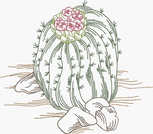 Barrel Cactus Outline Machine Embroidery Design