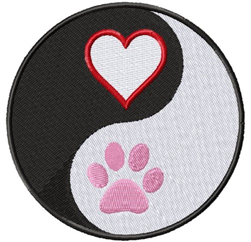 Yin Yang Paw Heart Machine Embroidery Design
