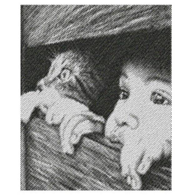 Picture of BOY & KITTY PEEPING Machine Embroidery Design