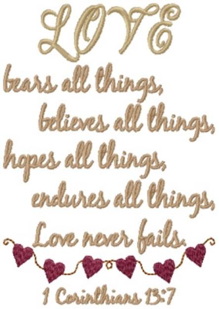 Picture of Love Never Fails Machine Embroidery Design