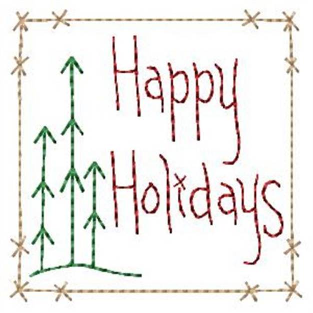 Picture of Happy Holidays Tree Block Machine Embroidery Design