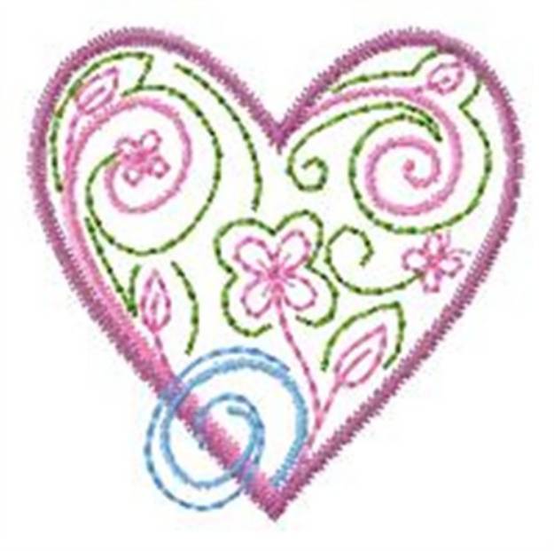 Picture of Swirly Flower Heart Machine Embroidery Design