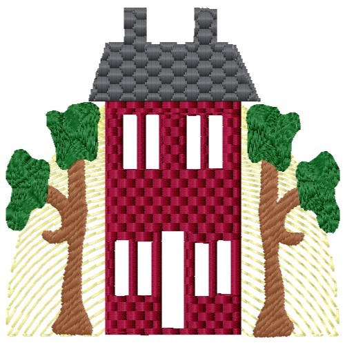 House & Trees Machine Embroidery Design