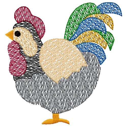 Colorful Rooster Machine Embroidery Design