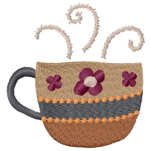 Floral Coffee Cup Machine Embroidery Design