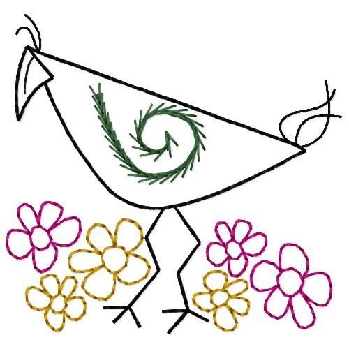 Primitive Bird Machine Embroidery Design