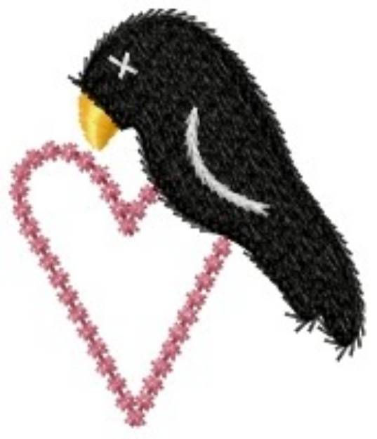Picture of Crow On Heart Machine Embroidery Design