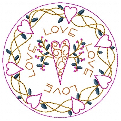 Love Heart Circle Machine Embroidery Design