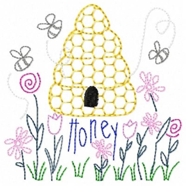Picture of Bee Hive Flowers Machine Embroidery Design