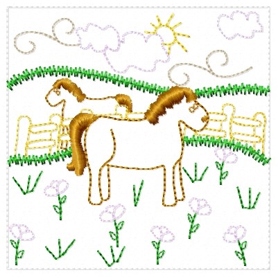 Horses In Field Machine Embroidery Design