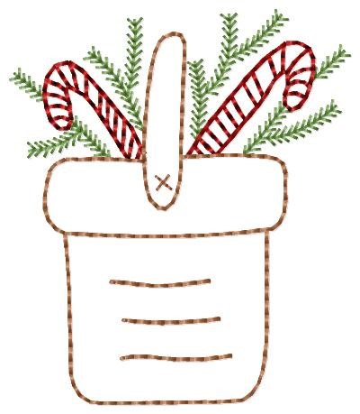 Basket Of Candy Canes Machine Embroidery Design
