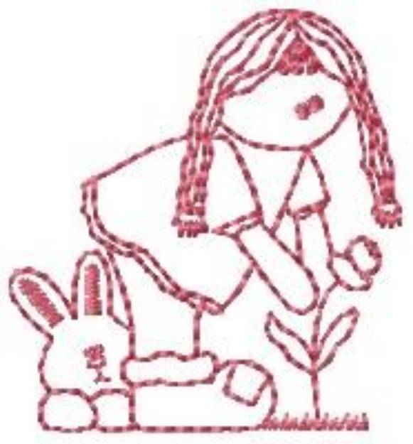 Picture of Girl & Bunny Machine Embroidery Design
