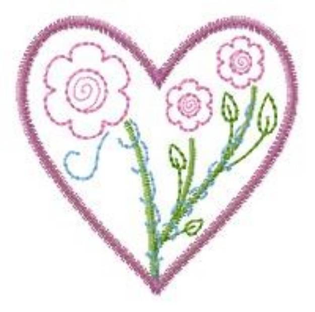 Picture of Flowers In Heart Machine Embroidery Design
