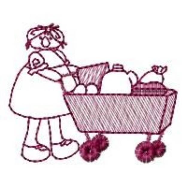 Picture of Redwork Annie Grocery Shopping Machine Embroidery Design
