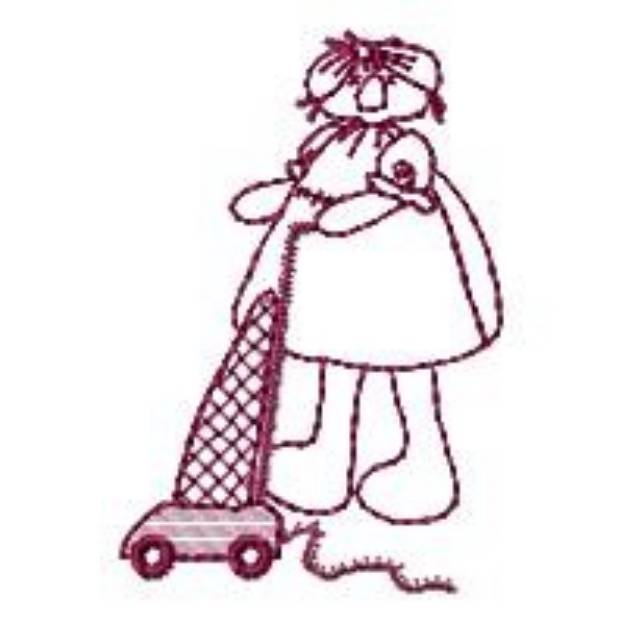 Picture of Redwork Annie Vacuuming Machine Embroidery Design