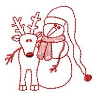 Redwork Reindeer &  Snowman Machine Embroidery Design