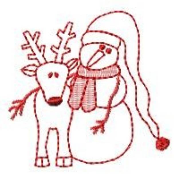 Picture of Redwork Reindeer &  Snowman Machine Embroidery Design