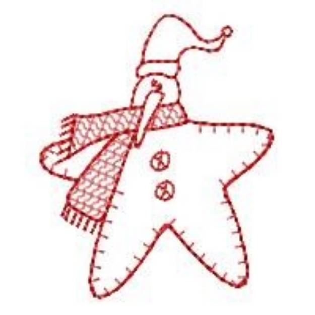 Picture of Redwork Snowman Star Machine Embroidery Design