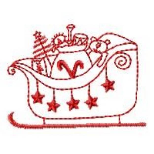 Picture of Redwork Christmas Sleigh Machine Embroidery Design