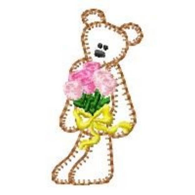 Picture of Teddy & Flowers Outline Machine Embroidery Design