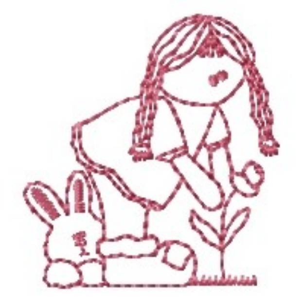 Picture of Redwork Easter Girl Machine Embroidery Design