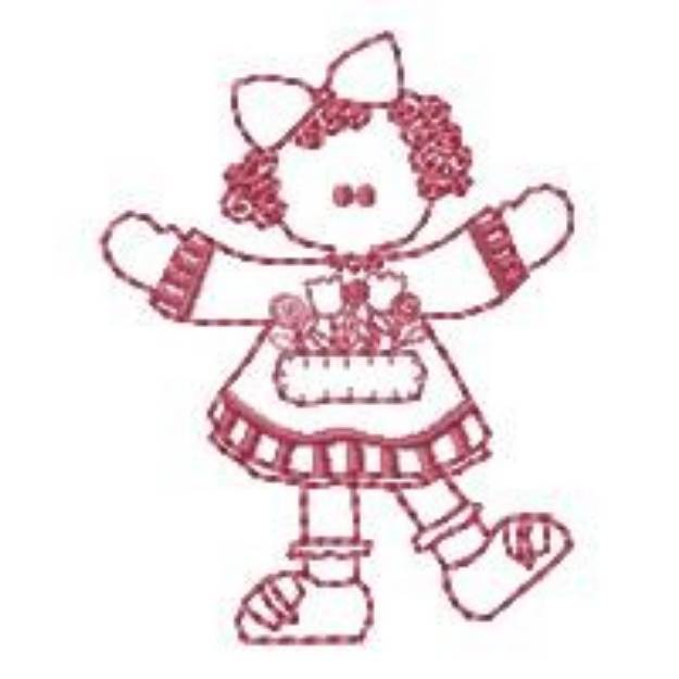 Picture of Redwork Spring Girl Machine Embroidery Design