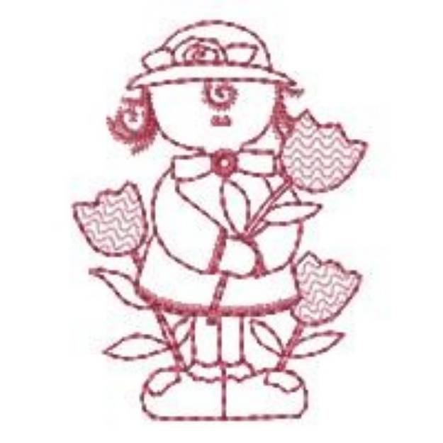 Picture of Redwork Spring Girl Machine Embroidery Design