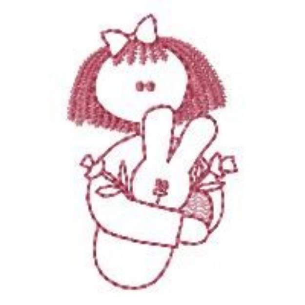 Picture of Redwork Easter Girl & Bunny Machine Embroidery Design
