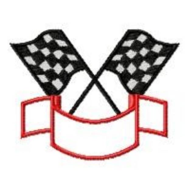 Picture of Crossed Racing Flags & Banner Machine Embroidery Design