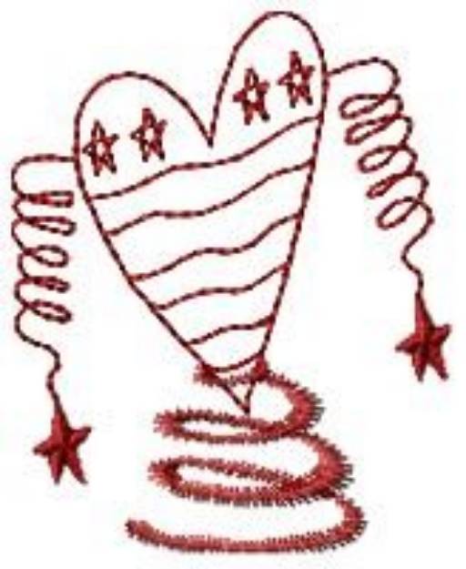 Picture of Redwork Patriotic Springy Heart Machine Embroidery Design