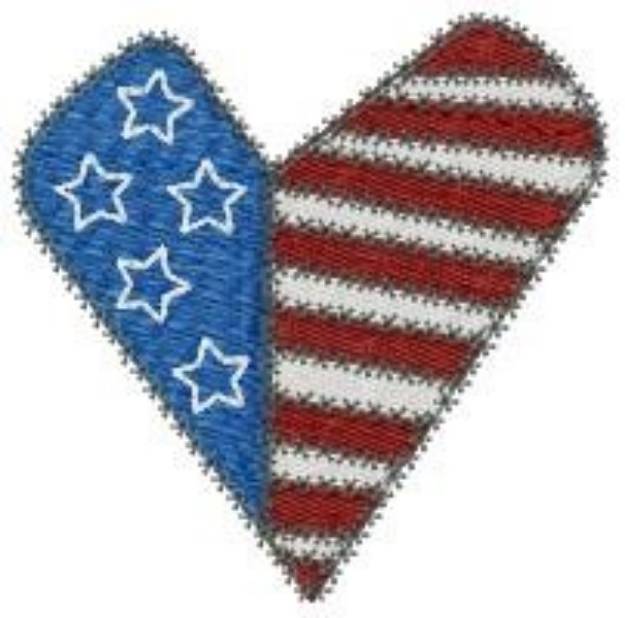 Picture of USA Flag Heart Machine Embroidery Design
