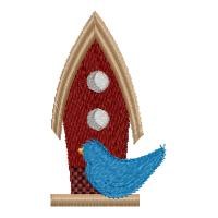 Decorative Birdhouse & Blue Bird Machine Embroidery Design