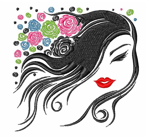 Woman Floral Hairstyle Machine Embroidery Design