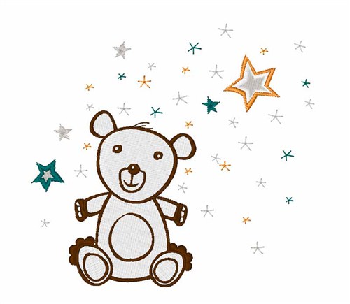 Teddy Bear & Stars Machine Embroidery Design