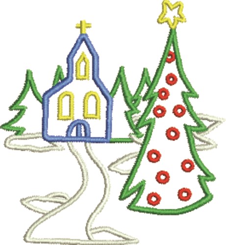 Church Christmas Scene Machine Embroidery Design