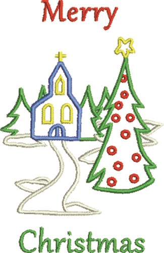 Merry Christmas Church Machine Embroidery Design