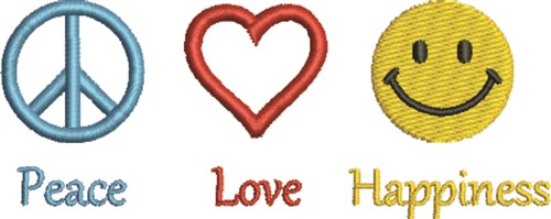 Peace Love Happiness Machine Embroidery Design