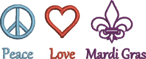 Peace Love Mardi Gras Machine Embroidery Design