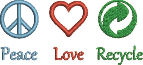 Peace Love Recycle Machine Embroidery Design