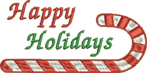 Happy Holidays Candy Cane Machine Embroidery Design