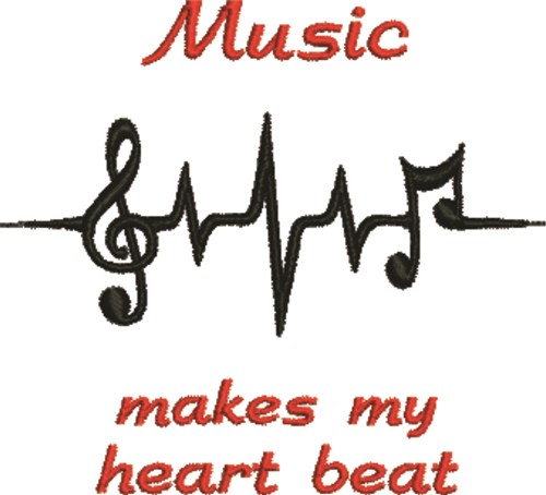 Music Heartbeats Machine Embroidery Design