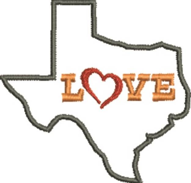 Picture of Love Texas Outline Machine Embroidery Design