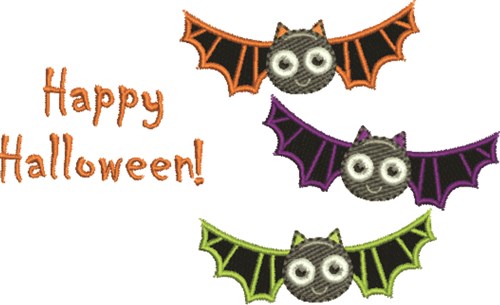 Happy Halloween Bats Machine Embroidery Design