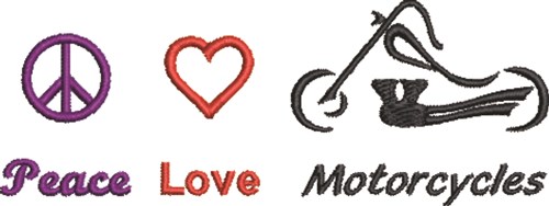 Peace Love Motorcycles Machine Embroidery Design