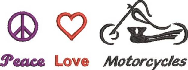 Picture of Peace Love Motorcycles Machine Embroidery Design