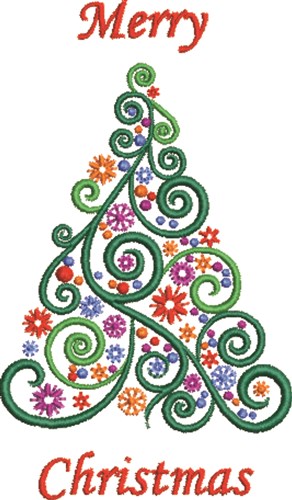 Merry Christmas Tree Machine Embroidery Design